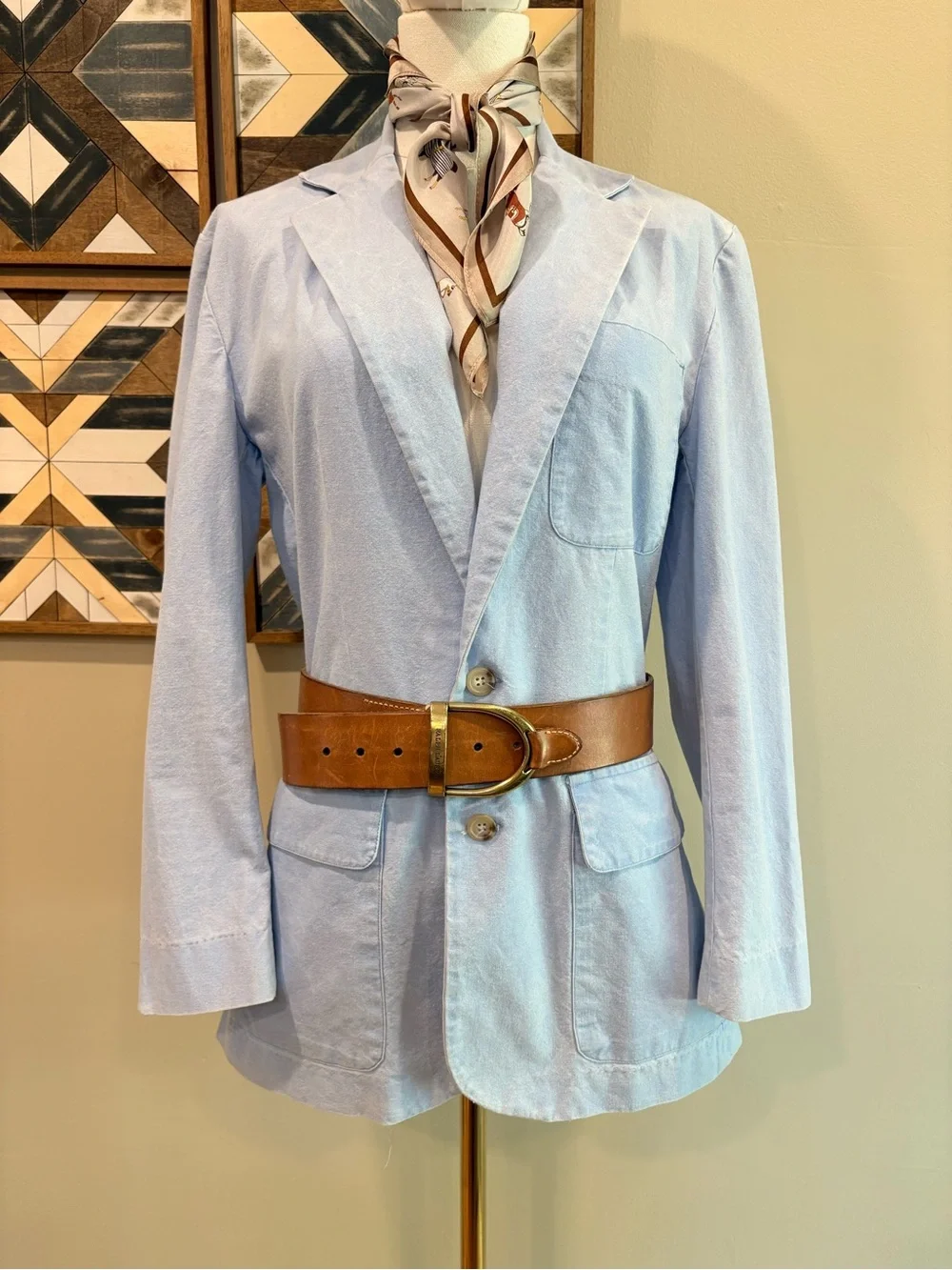 Vintage Ralph Lauren 80s Light Blue Women's Denim Blazer Jacket size Medium - Picture 1 of 15